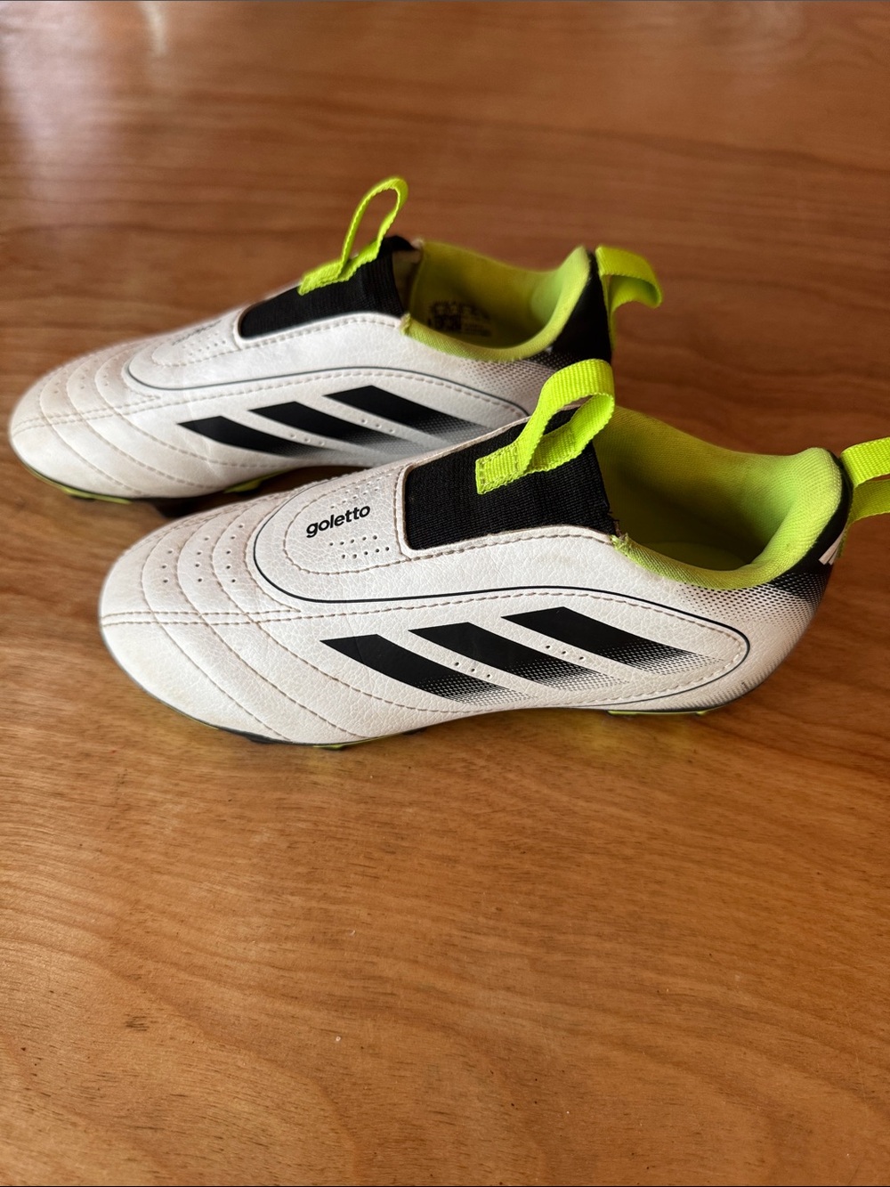 adidas White and Neon Yellow Kids Slip-On Soccer Sneakers
